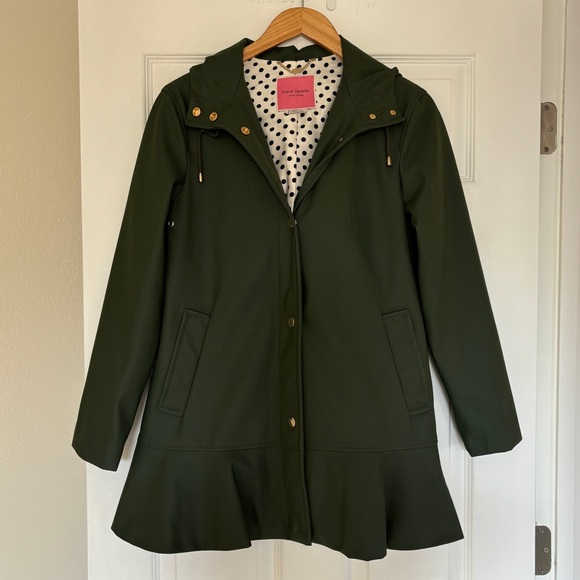Kate Spade Aladdin Flounce Hem Trench Rain Coat  XS Green - Picture 3 of 12